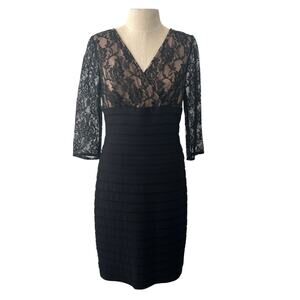 Adrianna Papell Black & Tan Lace Bodice Bodycon Dress Size 4